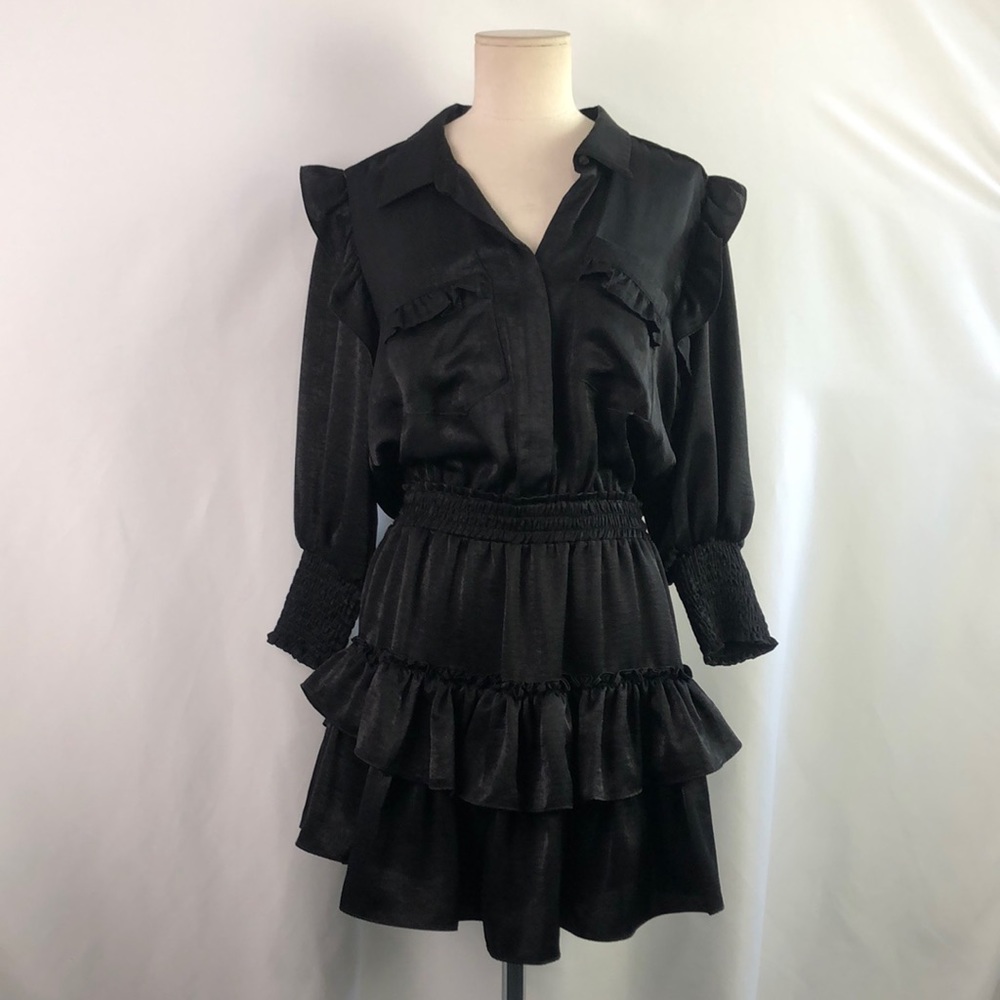Misa Black Ruffle Mini Dress
